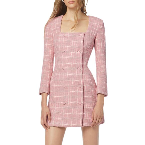FAVORITE DAUGHTER Pink Tweed Long Sleeve Mini Dress Size 8 - Picture 2 of 8